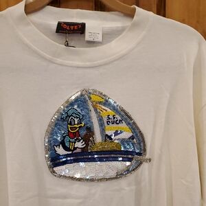 Vintage Coltex White Short Sleeve Tee Donald Duck Sailboat READ!